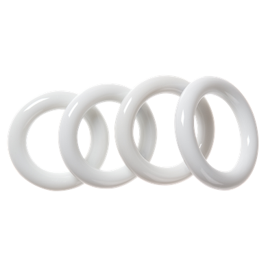 Four white Wallace Ring Pessaries lined up together