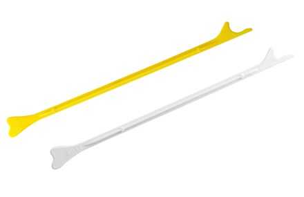 Two Milex Cervical Spatulas, white and yellow, lined up next to each other