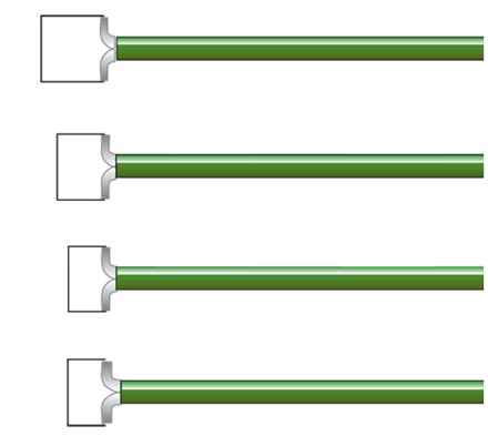 Row of four green LEEP Square Electrodes lined up parallel to each other