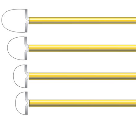 Row of four yellow LEEP Loop Electrodes, from 2.0cm to 2.5cm Wide