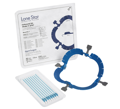 Lone Star Self-Retaining Retractor, blue-colored, next to packaging