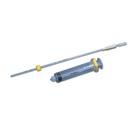 Uterine Explora Curette: Model II next to Vacu-Lok Syringe