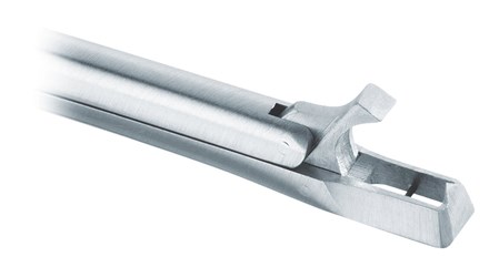 Close-up view of tip of stainless steel Euro-Med Classic Baby Tischler Biopsy Punch tool