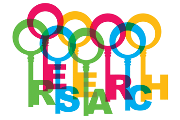 The word "Research" spelled out with colorful, cartoonish door keys