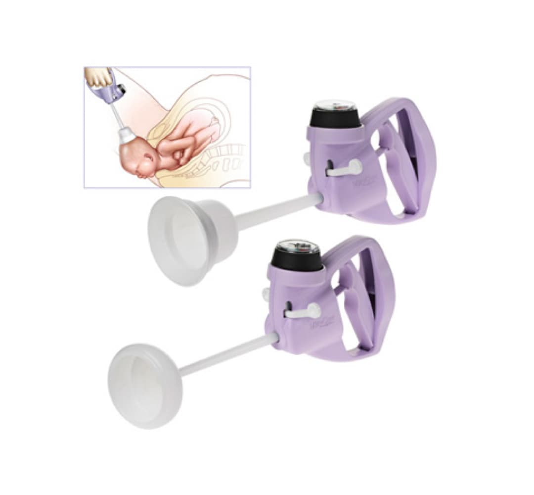 MityOne Vacuum Assisted Delivery Devices with illustration of using it for infant delivery